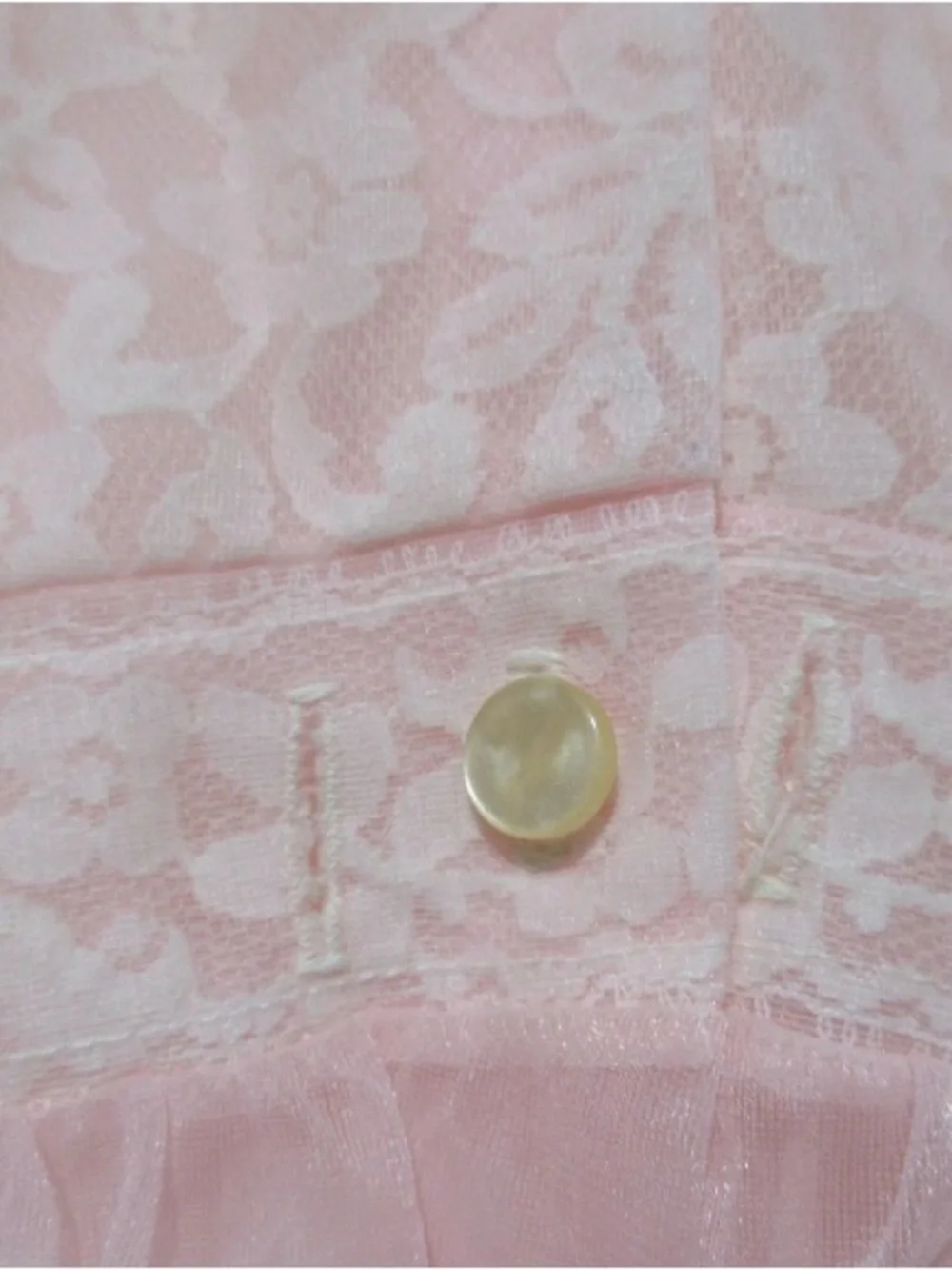 Vintage Miss Elaine Pink Peignoir Dressing Gown Sheer Lace Puff Sleeves Small
